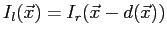 $displaystyle I_l(vec{x}) = I_r( vec{x} - d( vec{x} ) )$