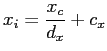 $displaystyle x_i = frac{x_c}{d_x} + c_x$